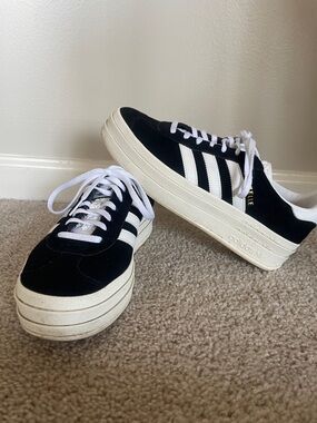 Adidas Black and White Gazelle Triple Stack Suede Platform Sneakers
